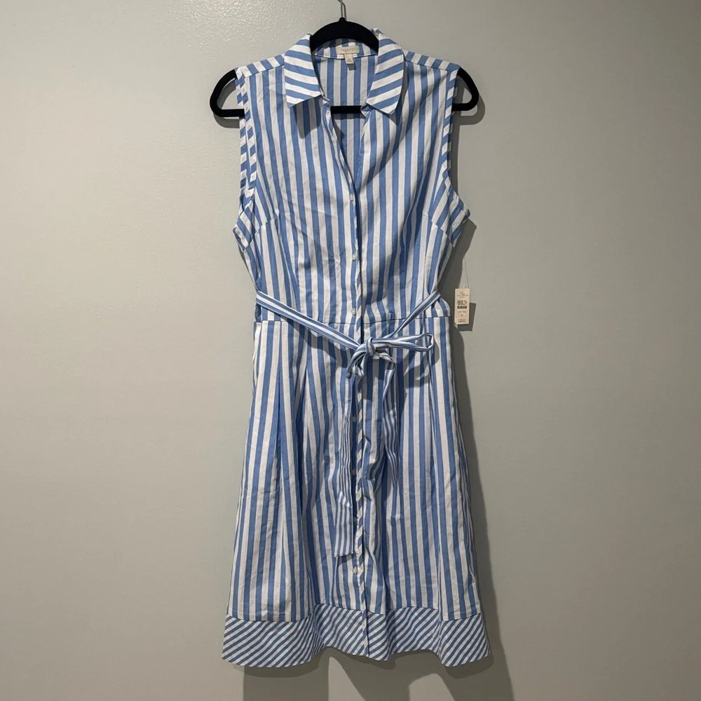 Talbots Women's Dress Blue and White Striped Midi Summer New With Tags Sz 12 - Picture 1 of 11